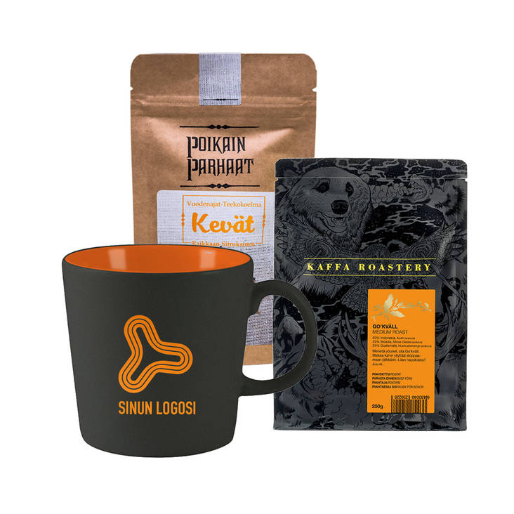 Kaffa tai Tee ja logomuki - Lahjasetit yrityksille - eta002 - 1